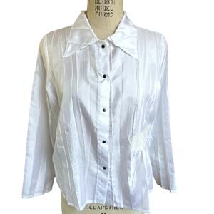 Babette SF White Snap Front Crinkle Pleated Blouse Size Small